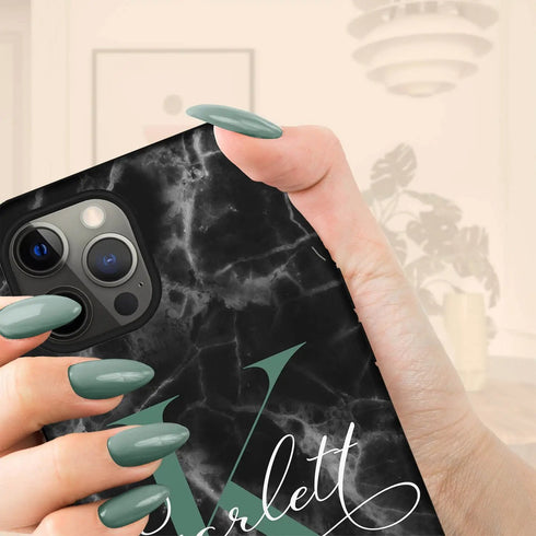 Monogram Personalized Black Marble iPhone Case